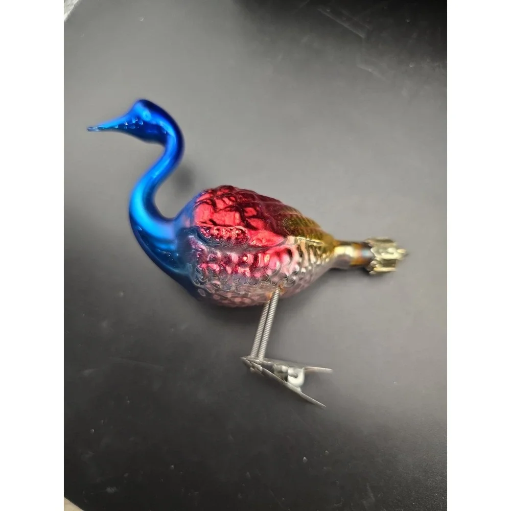 Vintage Germany Mercury glass swan clip bird goose ornament axis tree